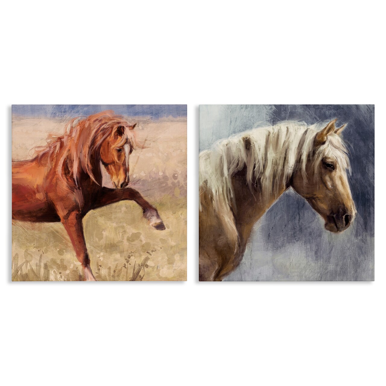 Stupell Industries Rustic Stallions Portraits 2pc Canvas Wall Art Set Design by Nina Blue